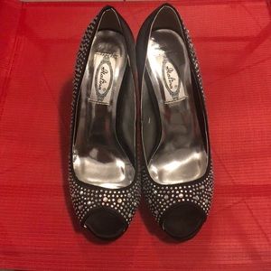 Satin Black and multicolored Rhinestone shoes